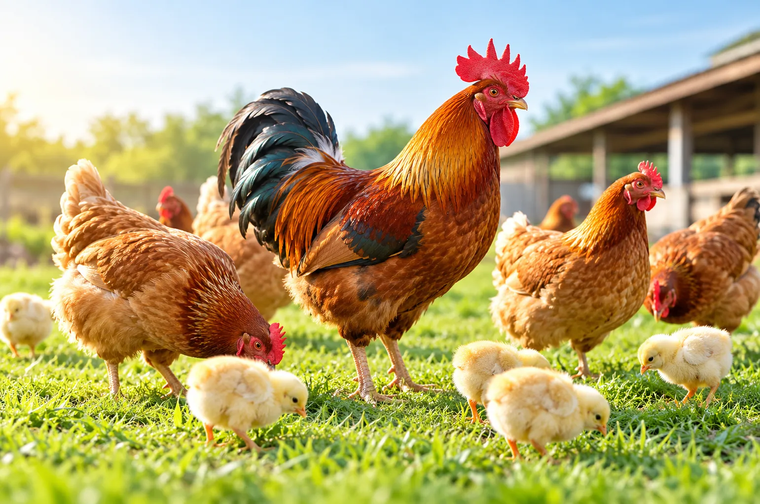 Poultry birds in a farm setting